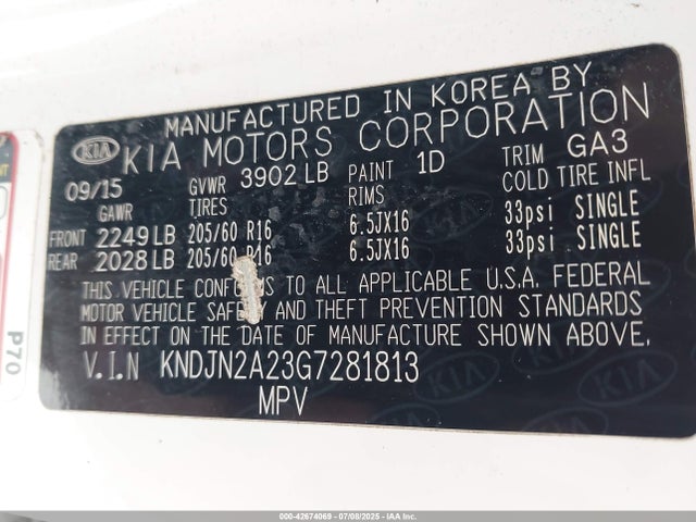 KIA gdi gamma 2016 KNDJN2A23G7281813 Image 9