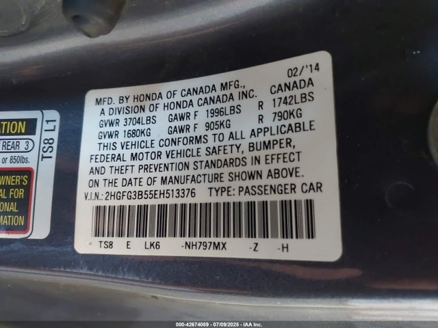 2HGFG3B55EH513376 Honda r18z1