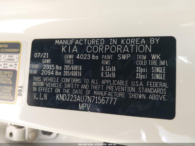 KNDJ23AU7N7156777 KIA mpi nu