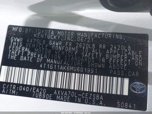 4T1G11AK6MU601991 Toyota a25a-fks