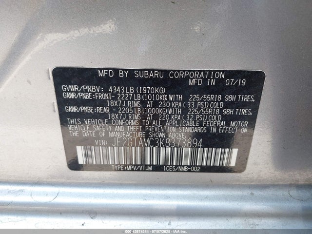 JF2GTAMC3K8373894 Subaru naturally aspirated