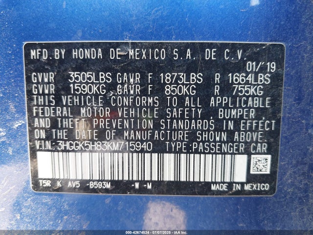 3HGGK5H83KM715940 Honda l15b1