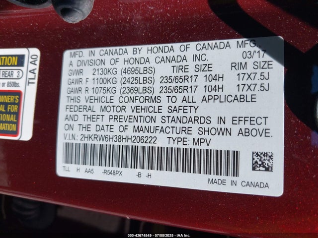 2HKRW6H38HH206222 Honda k24w9/k24v9