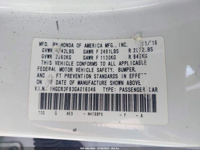 1HGCR3F93GA016046 Honda j35y1