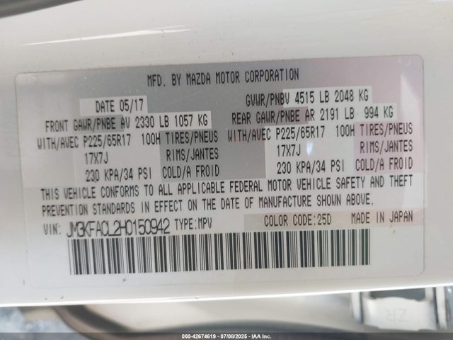 Mazda py 2017 JM3KFACL2H0150942 Image 9