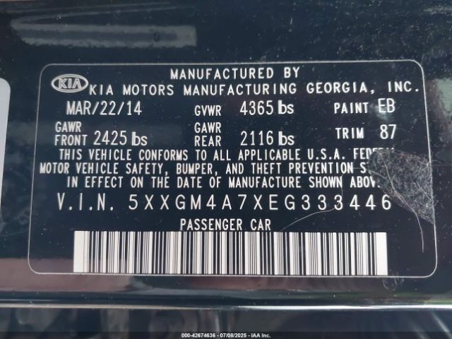 2014 KIA OPTIMA 5XXGM4A7XEG333446 Photo 8