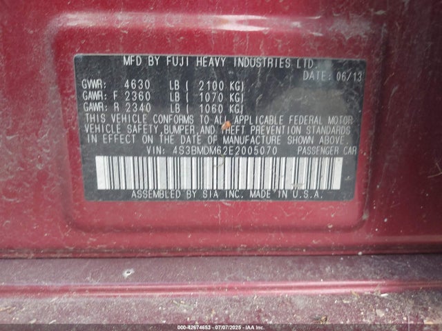 4S3BMDM62E2005070 Subaru 3.6na u5