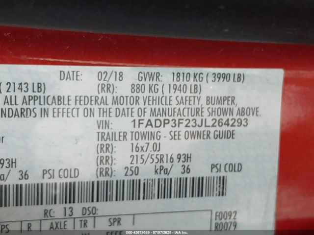 2018 FORD FOCUS 1FADP3F23JL264293 Photo 8