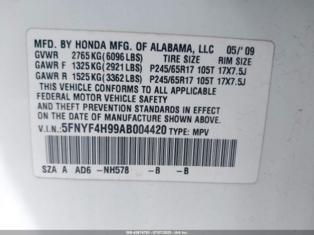 2010 HONDA PILOT 5FNYF4H99AB004420 Photo 8
