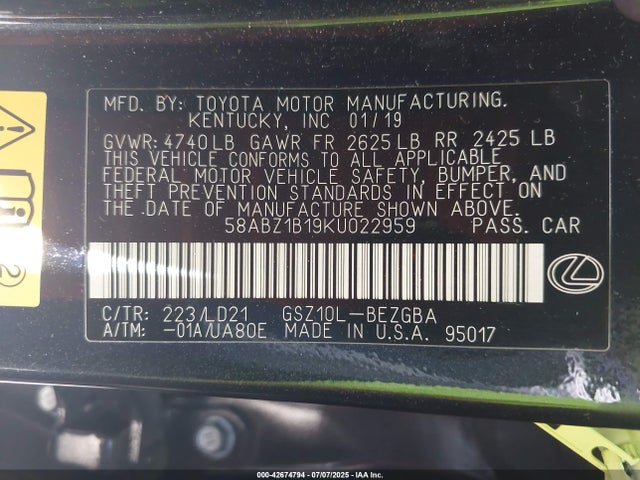 58ABZ1B19KU022959 Lexus ES 350