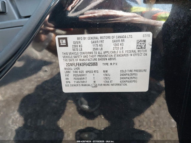2GNFLFEK0F6425868 Chevrolet lea - flex fuel (gas/alc), aluminum, ho,