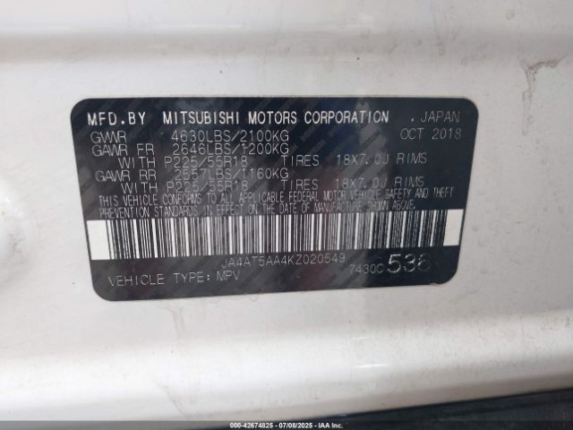 2019 MITSUBISHI ECLIPSE CROSS JA4AT5AA4KZ020549 Photo 8