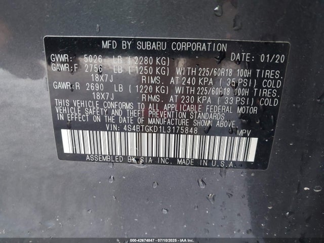 4S4BTGKD1L3175848 Subaru u4