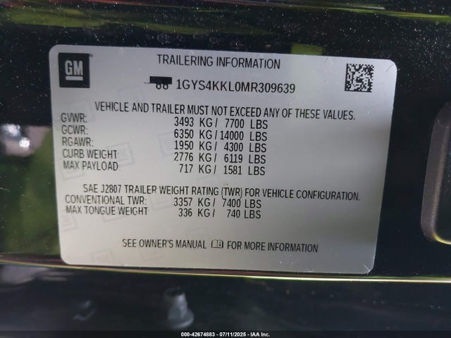 1GYS4KKL0MR309639 Cadillac l87