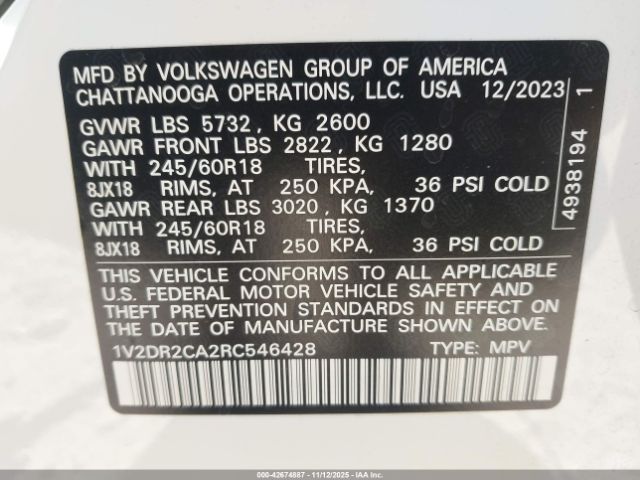 2024 VOLKSWAGEN ATLAS 1V2DR2CA2RC546428 Photo 8