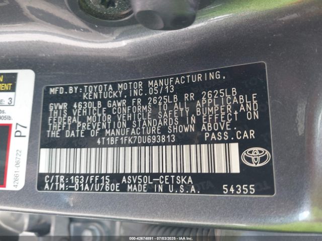 2013 TOYOTA CAMRY 4T1BF1FK7DU693813 Photo 8