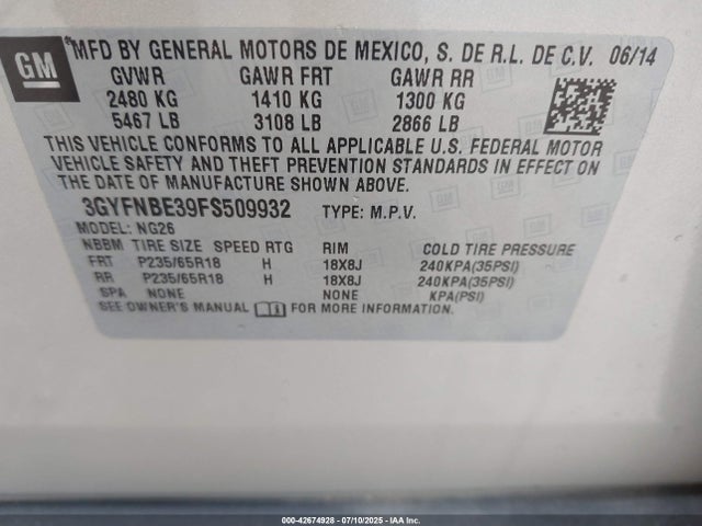 2015 CADILLAC SRX 3GYFNBE39FS509932 Photo 8