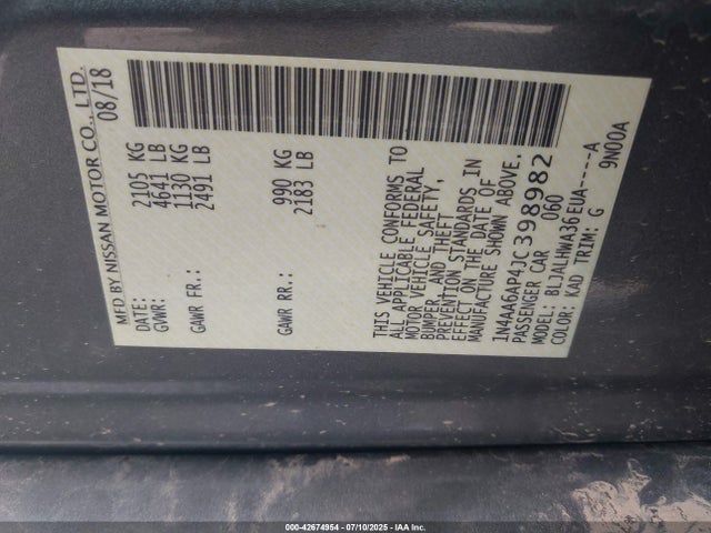 Nissan Maxima 2018 1N4AA6AP4JC398982 Image 9