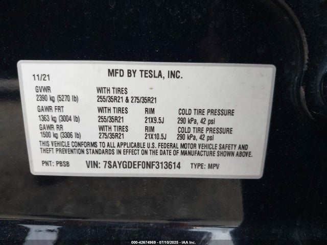 2022 TESLA MODEL Y 7SAYGDEF0NF313614 Photo 8