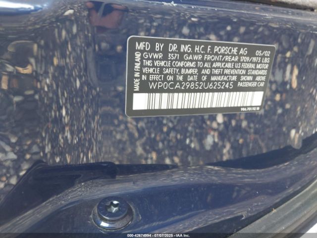 2002 PORSCHE BOXSTER WP0CA29852U625245 Photo 8