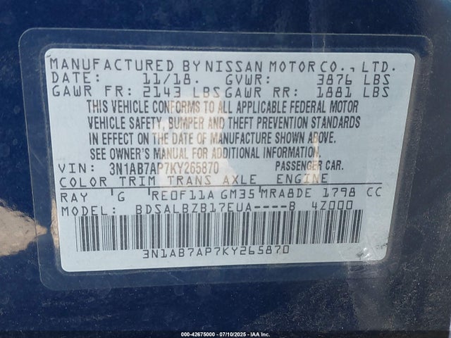 3N1AB7AP7KY265870 Nissan Sentra