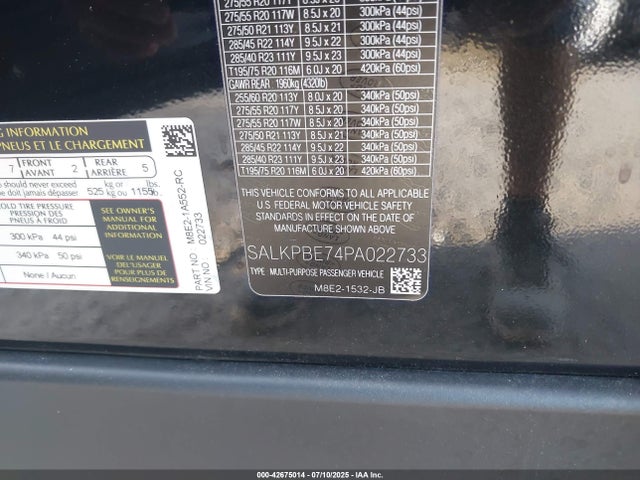 SALKPBE74PA022733 Land Rover nc10-p8h