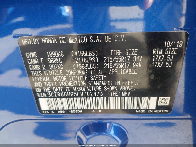 3CZRU6H95LM702473 Honda r18z9