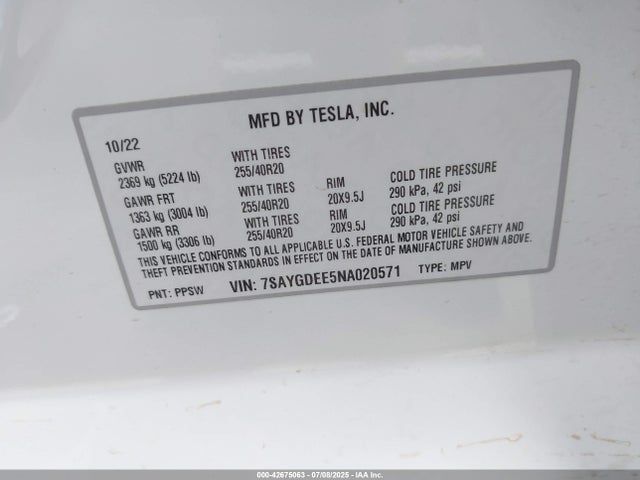 2022 TESLA MODEL Y 7SAYGDEE5NA020571 Photo 8