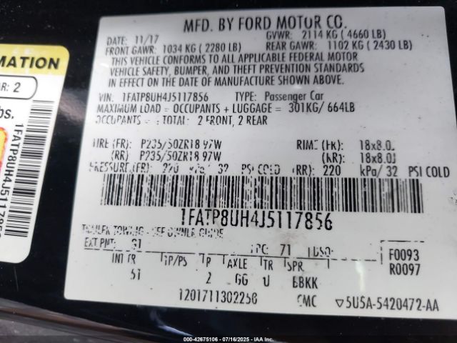 2018 FORD MUSTANG 1FATP8UH4J5117856 Photo 8
