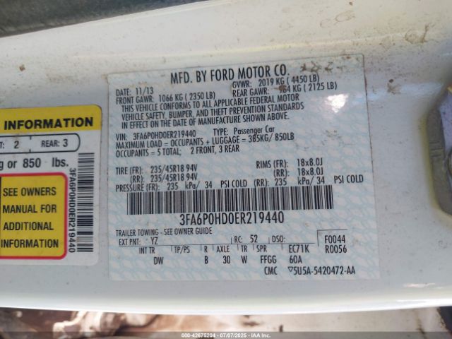 2014 FORD FUSION 3FA6P0HD0ER219440 Photo 8