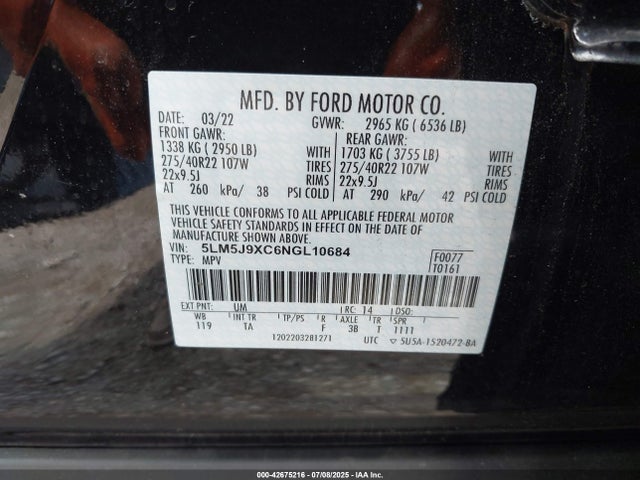 5LM5J9XC6NGL10684 Lincoln Aviator Black Label