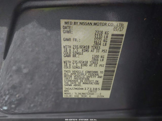 5N1AZ2MG0HN171385 Nissan 2017