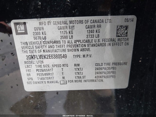 2GKFLVEK2E6380549 GMC lea - flex fuel (gas/alc), aluminum, high output