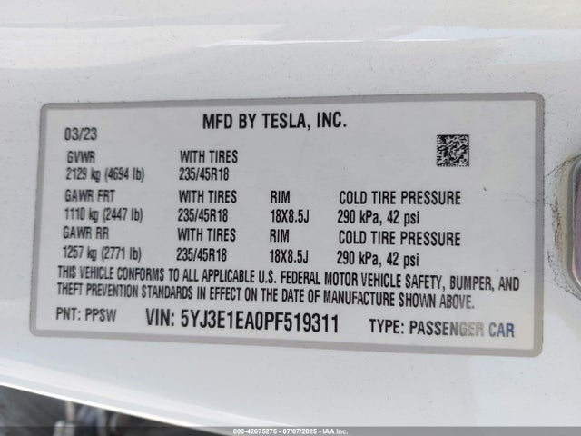 2023 TESLA MODEL 3 5YJ3E1EA0PF519311 Photo 8