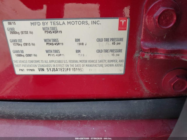 2015 TESLA MODEL S 5YJSA1E20FF101992 Photo 8