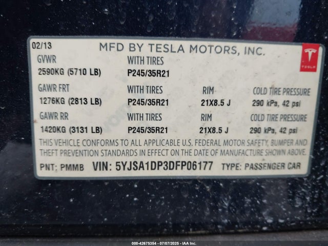 2013 TESLA MODEL S 5YJSA1DP3DFP06177 Photo 8