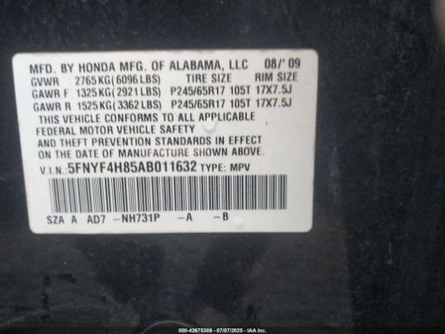 2010 HONDA PILOT 5FNYF4H85AB011632 Photo 8