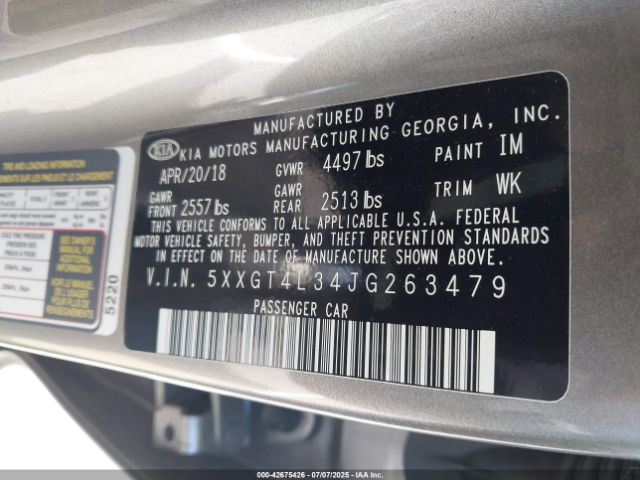 2018 KIA OPTIMA 5XXGT4L34JG263479 Photo 8