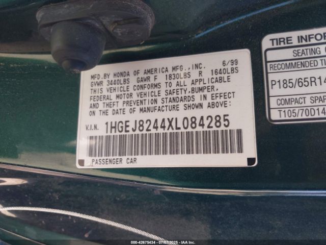 1999 HONDA CIVIC 1HGEJ8244XL084285 Photo 8