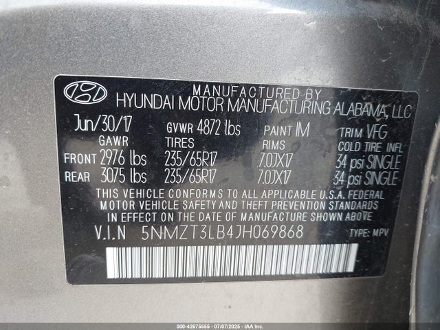 5NMZT3LB4JH069868 Hyundai gdi theta ii