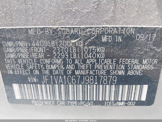JF1VA1C67J9817879 Subaru dib