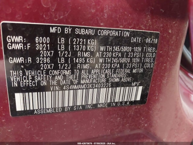 4S4WMAMD3K3403226 Subaru 2019