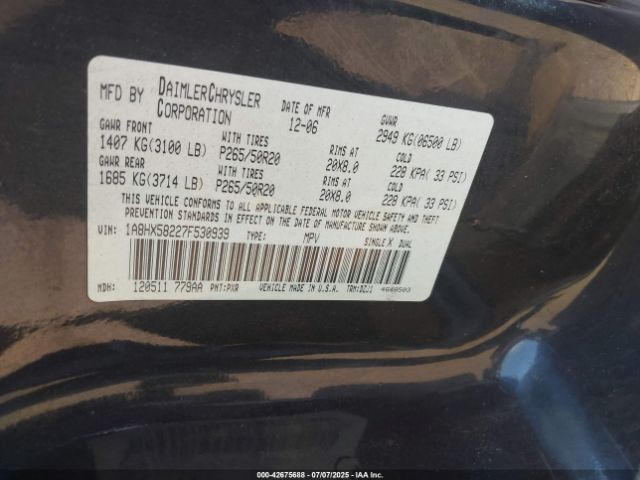 2007 CHRYSLER ASPEN 1A8HX58227F530939 Photo 8