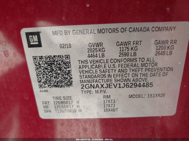 2018 CHEVROLET EQUINOX 2GNAXJEV1J6294485 Photo 8