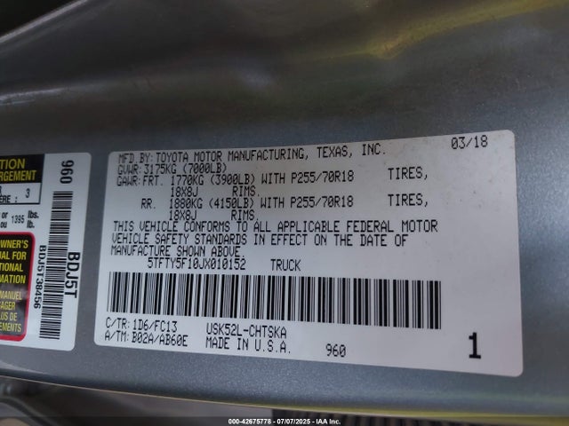 Toyota 3ur-fe 2018 5TFTY5F10JX010152 Image 9