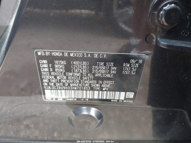 3CZRU5H33HM701853 Honda r18z9