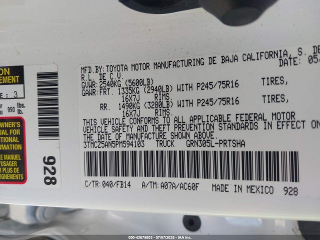 3TMCZ5AN5PM594103 Toyota 2gr-fks