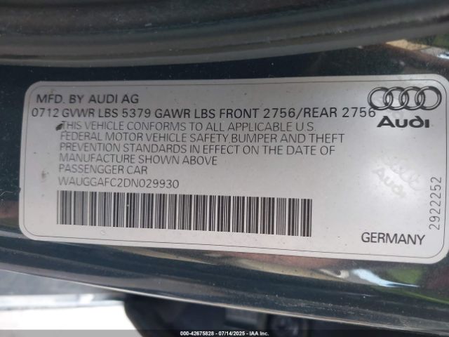2013 AUDI A6 WAUGGAFC2DN029930 Photo 8