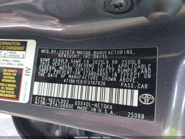 4T1BK1EB1FU167838 Toyota 2gr-fe