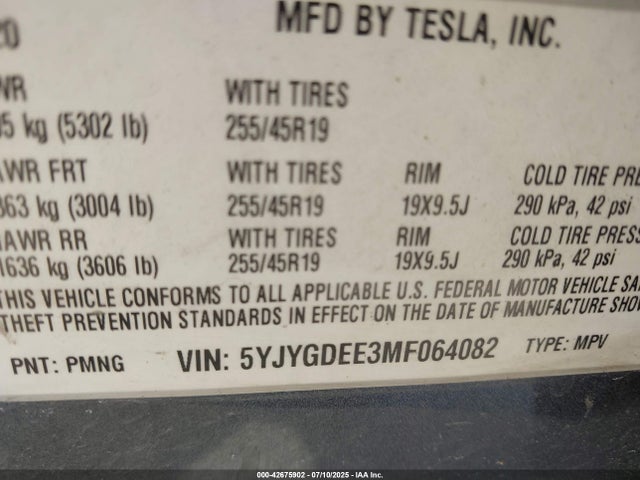 2021 TESLA MODEL Y 5YJYGDEE3MF064082 Photo 8